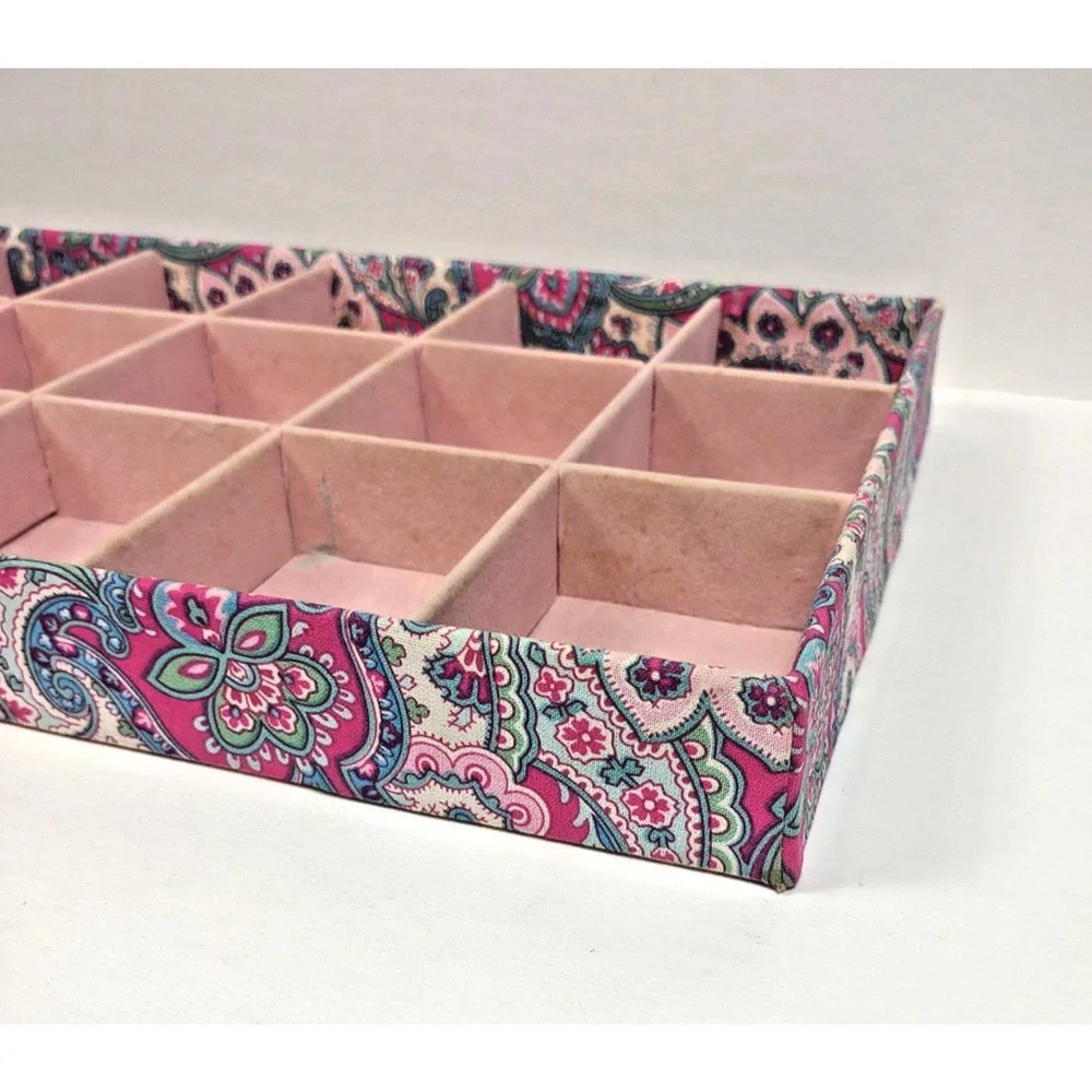 Raymond Waites Floral Fabric Covered Jewelry Box Organizer Tray 16x9x2 Paisley
